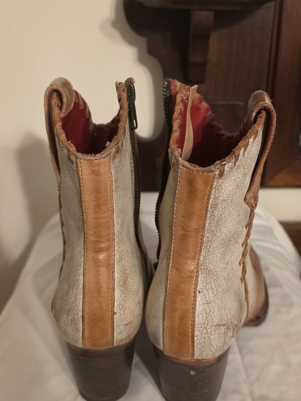 Bed Stu Two-Tone Tan and Cream Western Ankle Booties - Picture 2 of 6